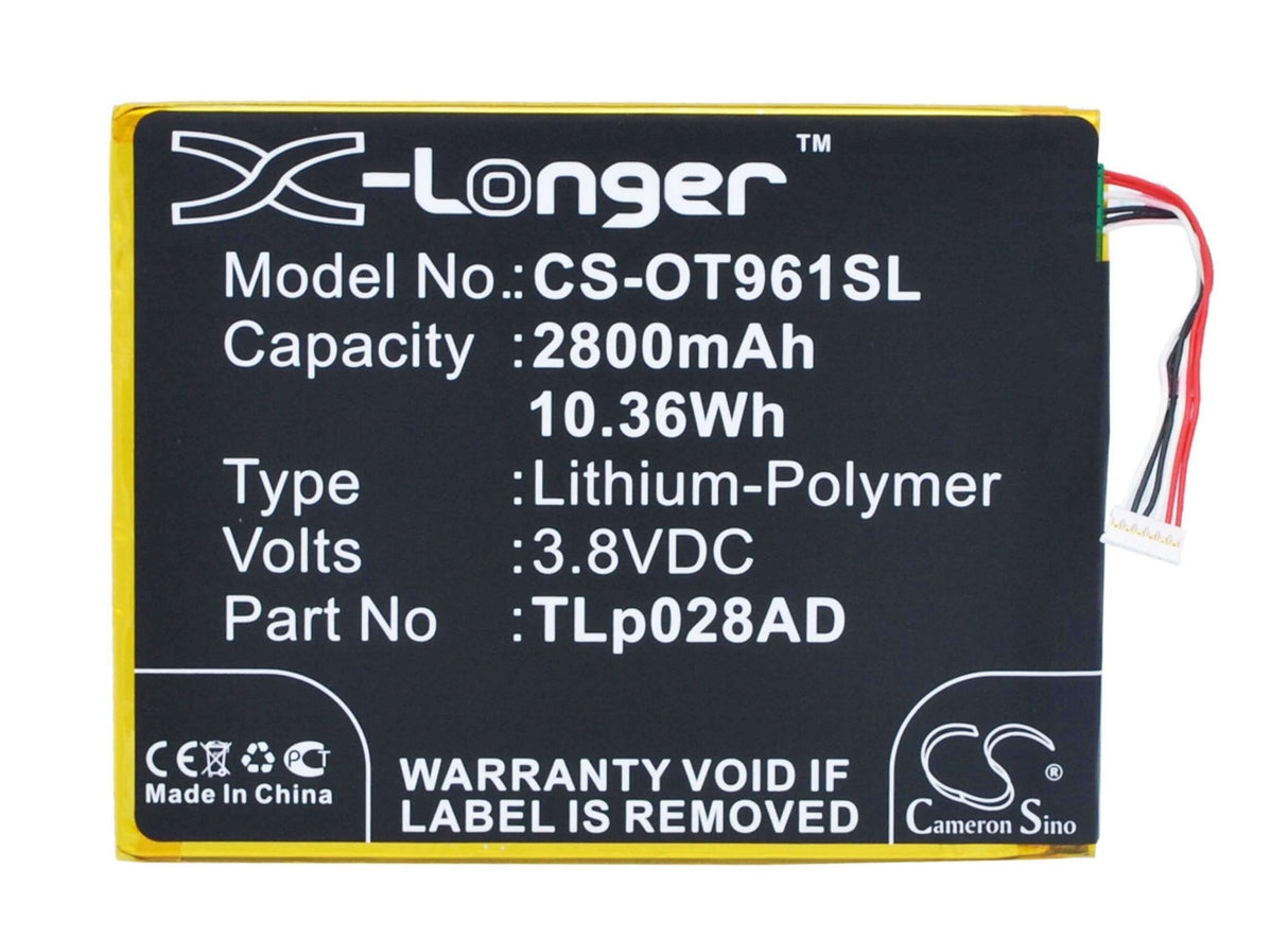 3.8V, Li-Polymer, 2800mAh, batterie de smartphone compatible Alcatel, Tlp028ac, One Touch Pixi 7, Ot-9006w, 10.64Wh Mobile, Smartphone Cameron Sino Technology Limited (Smartphone)