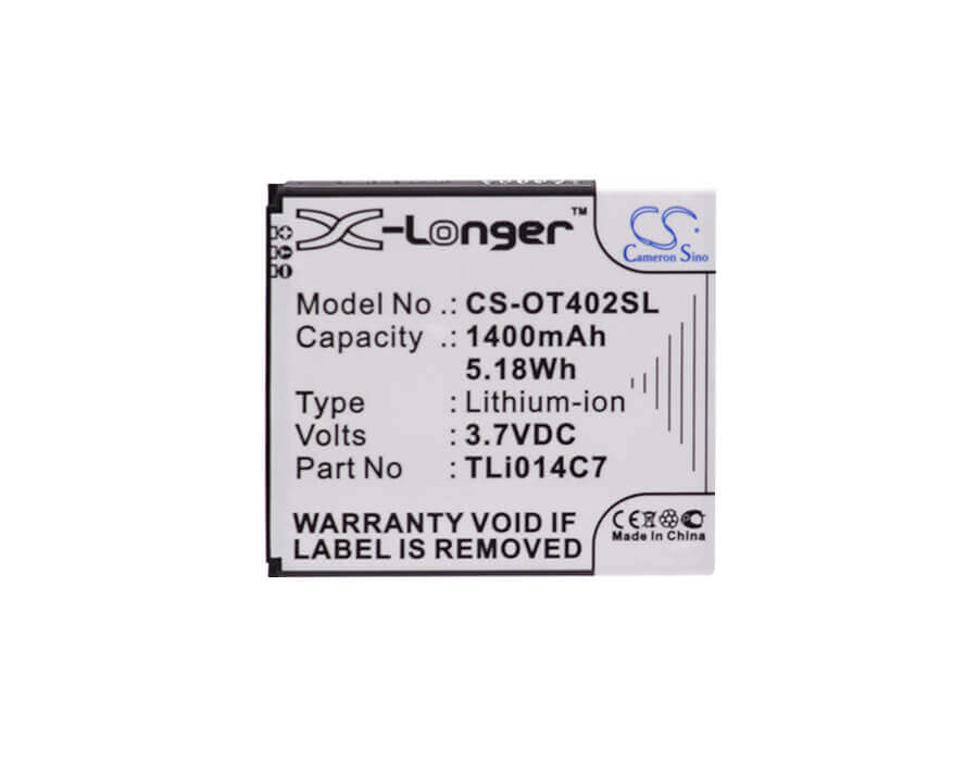 3,7V, Li-ion, 1400mAh, batterie de smartphone compatible avec Alcatel, Tli014c7, One Touch Pixi First, Ot-4024, 5.18Wh Mobile, Smartphone Cameron Sino Technology Limited (Smartphone)