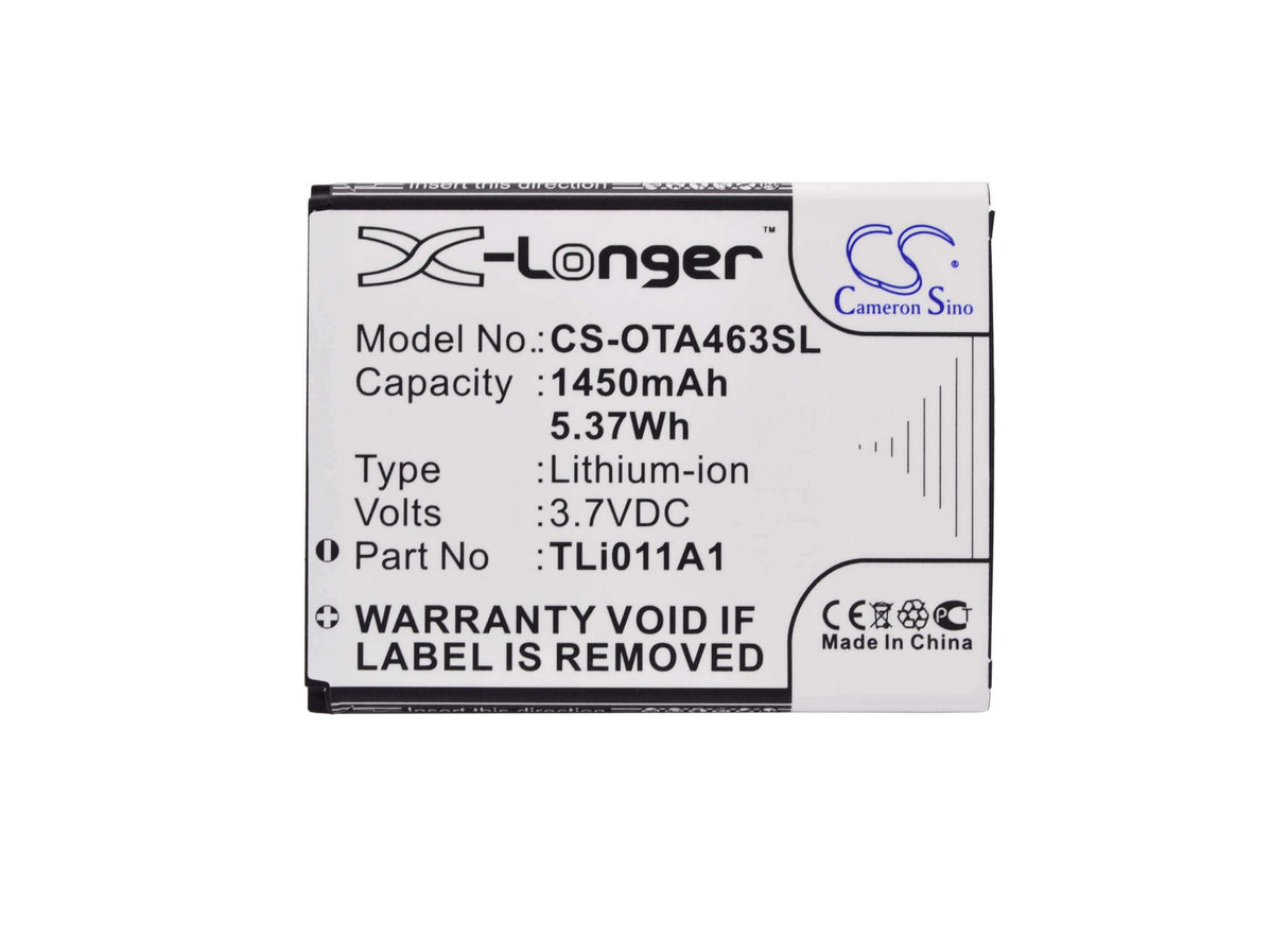 3.7V, Li-ion, 1450mAh, SmartPhone battery fits Tracfone, Net10, Alcatel, Tli011a1, A463, A463bg, 5.37Wh Mobile, SmartPhone Cameron Sino Technology Limited (Smartphone)