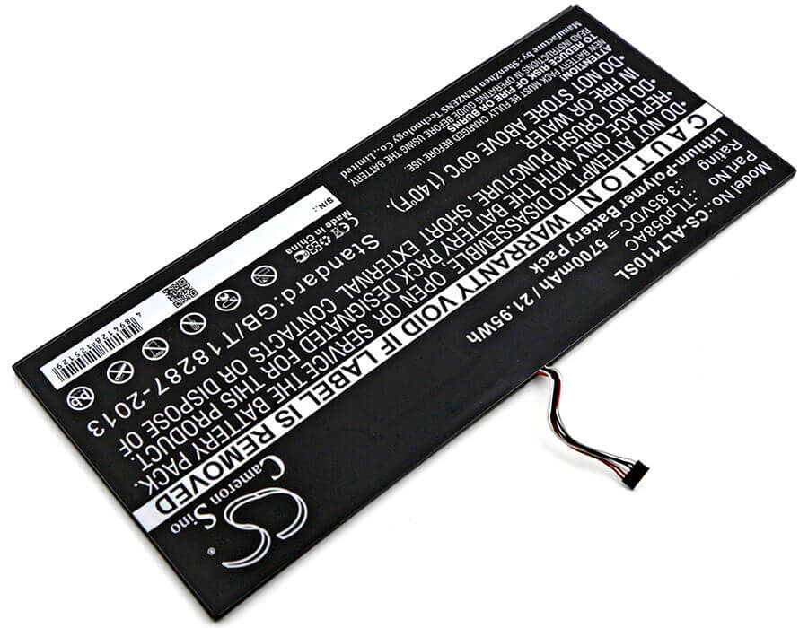 3.85V, Li-Polymer, 5700mAh, Tablet battery fits Alcatel, Tlp058ac, One Touch Plus 10", Ot-8085, 21.95Wh Tablet Cameron Sino Technology Limited