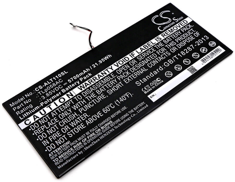3.85V, Li-Polymer, 5700mAh, Tablet battery fits Alcatel, Tlp058ac, One Touch Plus 10", Ot-8085, 21.95Wh Tablet Cameron Sino Technology Limited