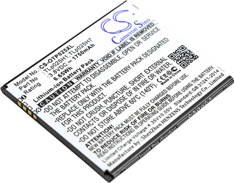3,8 V, Li-ion, 1750 mAh, batterie de smartphone compatible avec Alcatel, Tlp025h1, One Touch Pop 4, One Touch Pop 4 Lte, 6,65 Wh Mobile, Smartphone Cameron Sino Technology Limited (Smartphone)