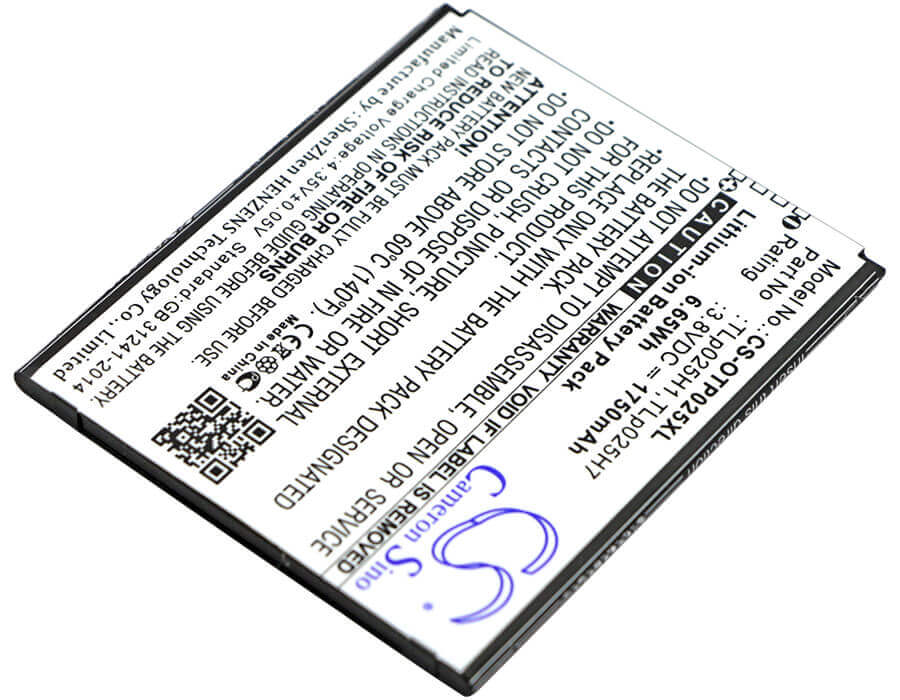 3,8 V, Li-ion, 1750 mAh, batterie de smartphone compatible avec Alcatel, Tlp025h1, One Touch Pop 4, One Touch Pop 4 Lte, 6,65 Wh Mobile, Smartphone Cameron Sino Technology Limited (Smartphone)