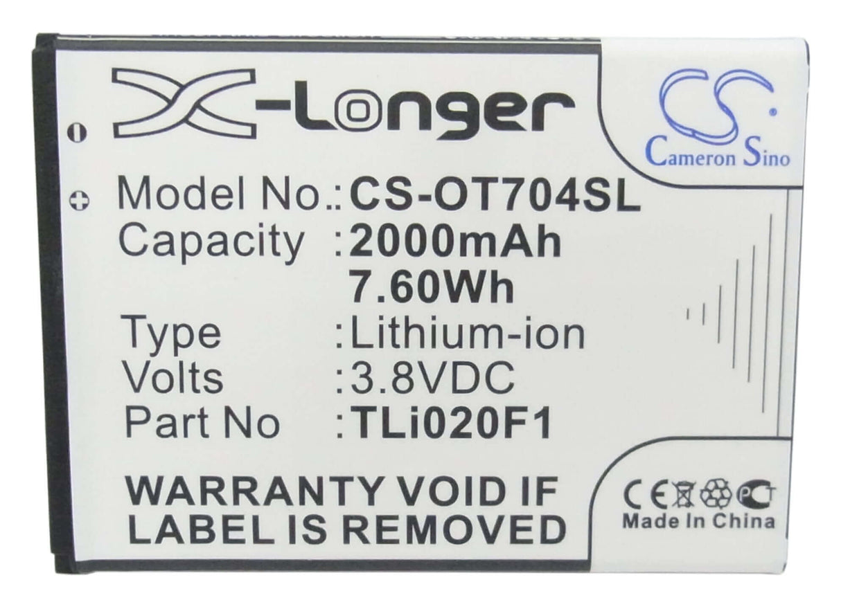 3.8V, Li-ion, 2000mAh, SmartPhone battery fits Orange, Alcatel, Tcl, Vodafone, Optus, Tli018b2, 5044, 5044d, 7.6Wh Mobile, SmartPhone Cameron Sino Technology Limited (Smartphone)