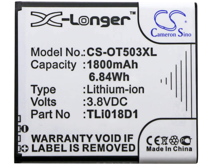 3.8V, Li-ion, 1800mAh, Hotspot battery fits Tcl, Alcatel, Alcatel, Tcl, Tli018d1, One Touch Link Y858, One Touch Link Y858v, 6.84Wh Hotspot Cameron Sino Technology Limited