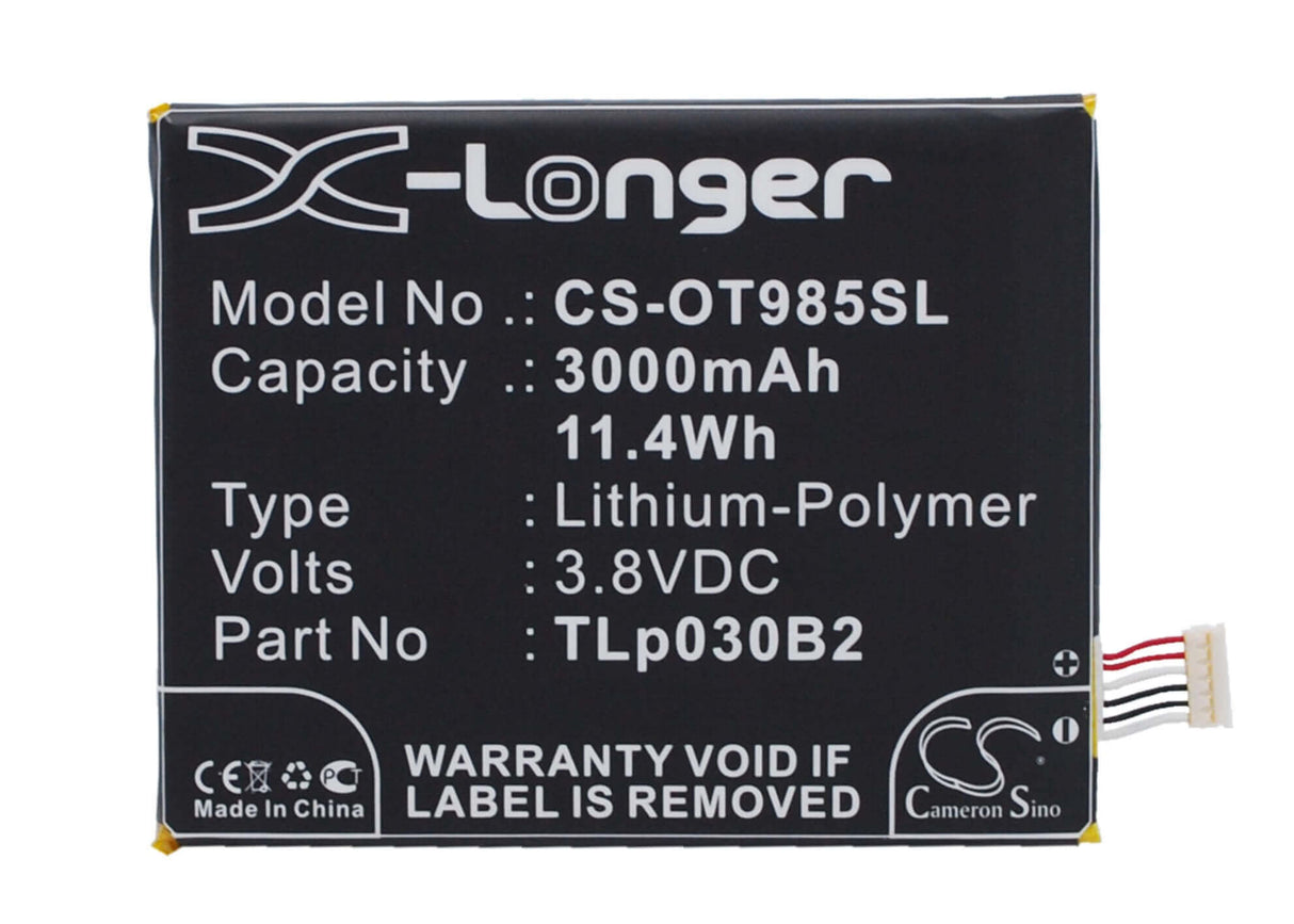 3.8V, Li-Polymer, 3000mAh, SmartPhone battery fits Alcatel, Vodafone, C3000003c1, One Touch Flash 2, One Touch Flash 2 Dual Sim, 11.4Wh Mobile, SmartPhone Cameron Sino Technology Limited (Smartphone)