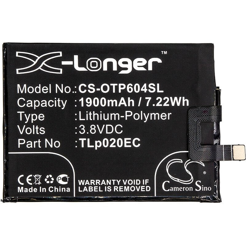 3,8V, Li-Polymer, 1900mAh, batterie de smartphone compatible avec Alcatel, Tlp020ec, One Touch Pop Up, One Touch Pop Up Lte Dual Sim, 7,22Wh Mobile, Smartphone Cameron Sino Technology Limited (Smartphone)