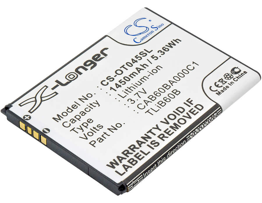 3,7V, Li-ion, 1450mAh, batterie de smartphone compatible avec Tcl, Alcatel, Uscellular, Cab60b0001c1, Adr3045, One Touch Shockwave, 5.37Wh Mobile, Smartphone Cameron Sino Technology Limited (Smartphone)