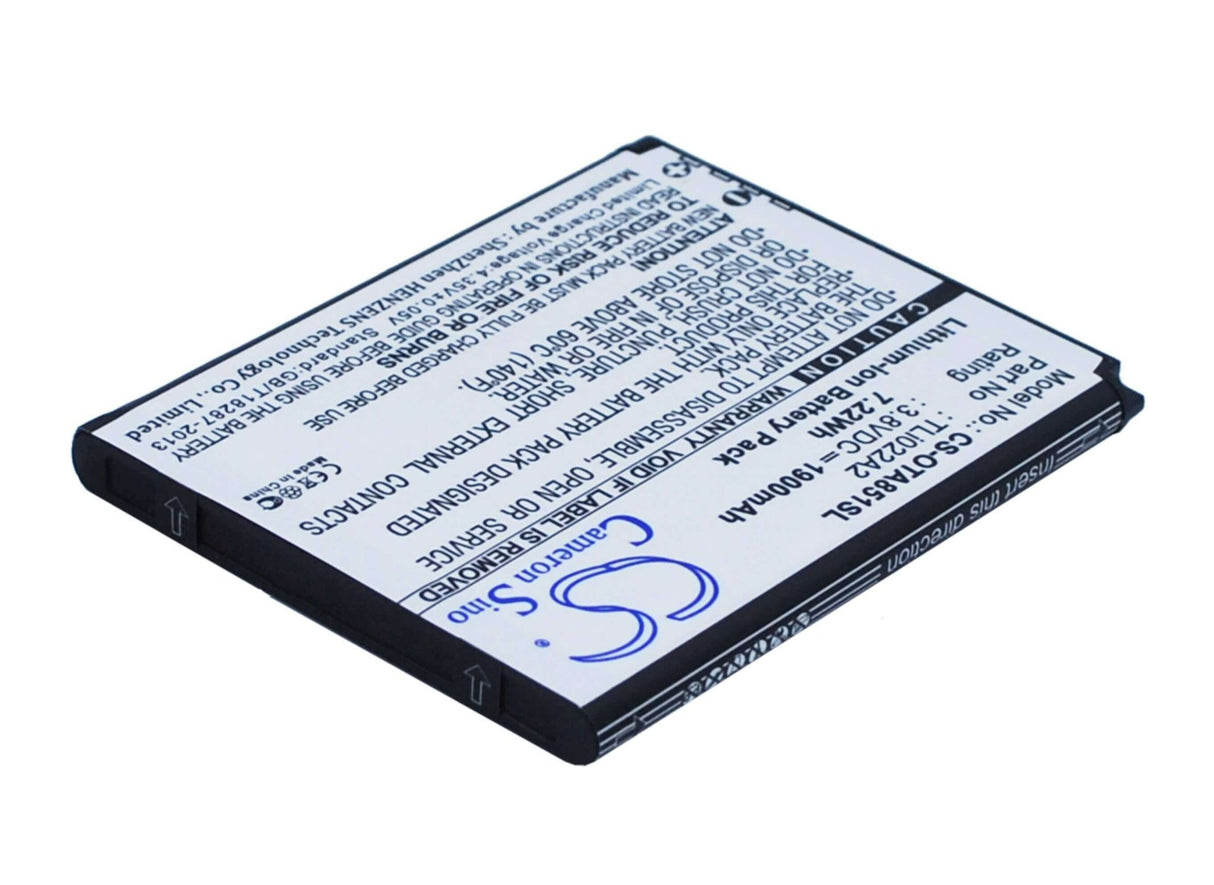 3.8V, Li-ion, 1900mAh, SmartPhone battery fits Alcatel, Tli022a2, One Touch Sonic, Ot-a851l, 7.22Wh Mobile, SmartPhone Cameron Sino Technology Limited (Suspended)