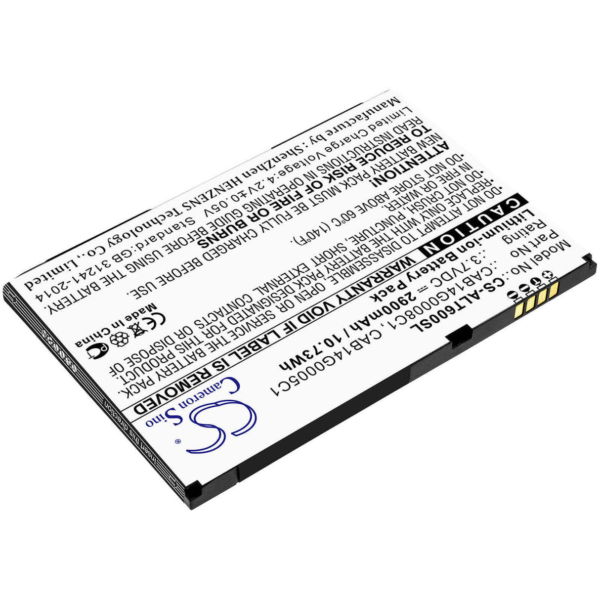 3.7V, Li-ion, 2900mAh, Tablet battery fits Alcatel, Cab14g0005c1, One Touch T60, Ot-t60, 10.73Wh Tablet Cameron Sino Technology Limited