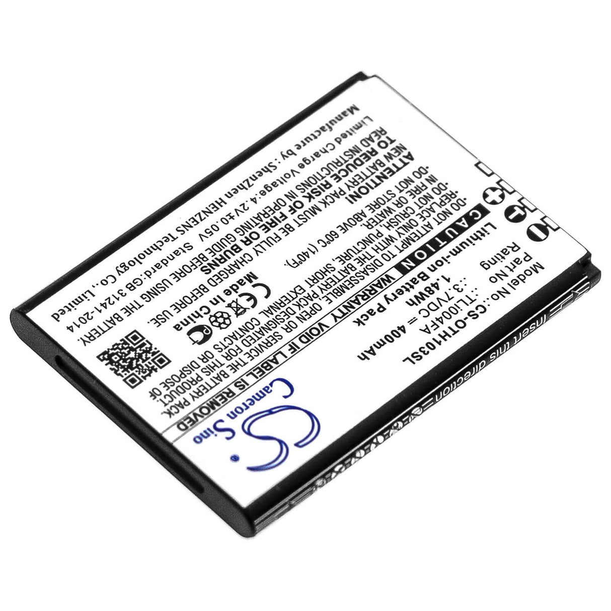 3,7V, Li-ion, 400mAh, Batterie de smartphone compatible Alcatel, Tli004fa, Onetouch 1013x, Onetouch 1035d, 1,48Wh Mobile, Smartphone Cameron Sino Technology Limited (Smartphone)
