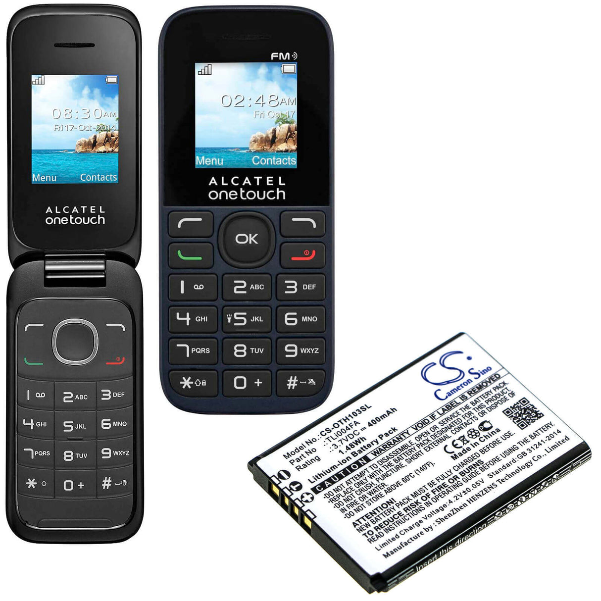 3,7V, Li-ion, 400mAh, Batterie de smartphone compatible Alcatel, Tli004fa, Onetouch 1013x, Onetouch 1035d, 1,48Wh Mobile, Smartphone Cameron Sino Technology Limited (Smartphone)
