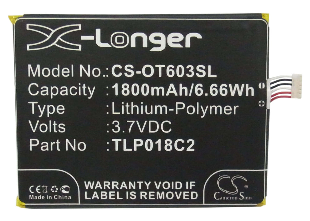 3,7V, Li-Polymère, 1800mAh, Batterie de smartphone compatible avec Alcatel, Tlp018c2, One Touch Idol Ultra, Ot-6033, 6,66Wh Mobile, Smartphone Cameron Sino Technology Limited (Smartphone)