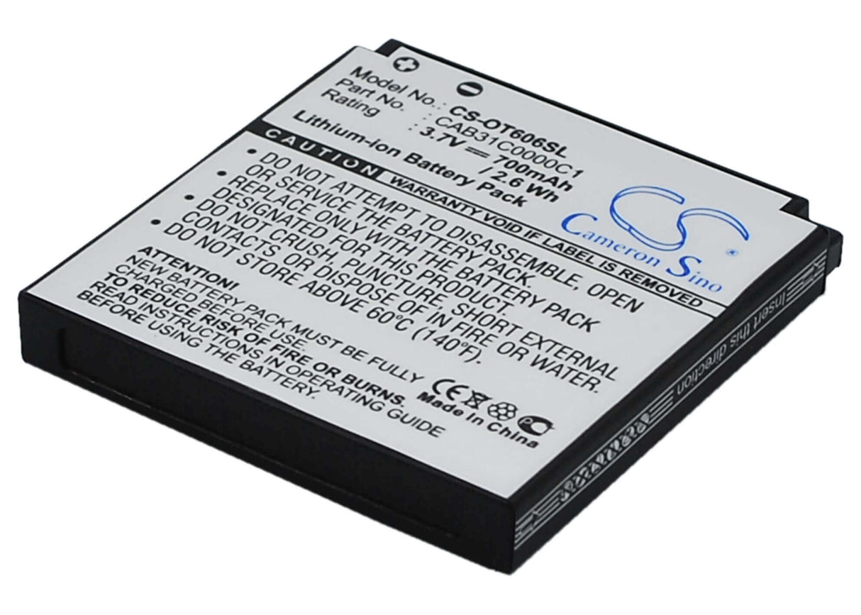 3,7V, Li-ion, 700mAh, batterie de smartphone compatible avec T-mobile, Alcatel, Cab31c0000c1, Ot-606, Ot-606 Sparq, 2,59Wh Mobile, Smartphone Cameron Sino Technology Limited (Smartphone)