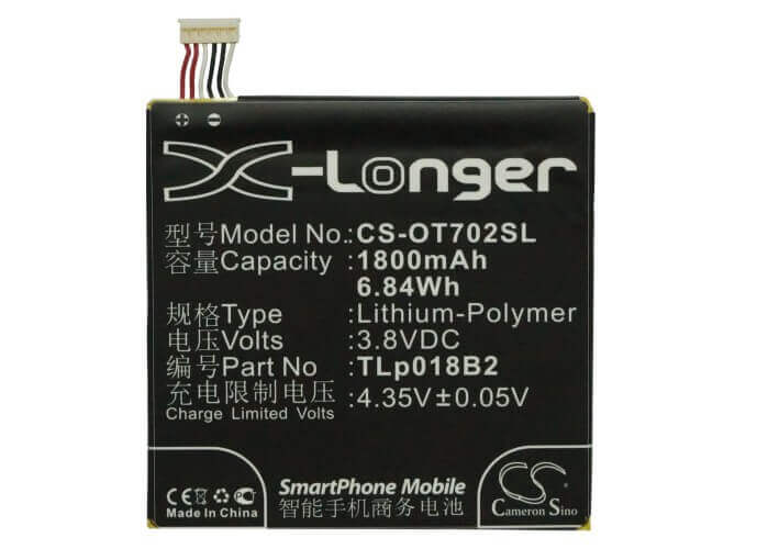3.8V, Li-Polymère, 1800mAh, batterie SmartPhone compatible avec Alcatel, Tcl, Cac1800008c2, One Touch 7024, One Touch 7024w, 6.84Wh Mobile, SmartPhone Cameron Sino Technology Limited (Smartphone)