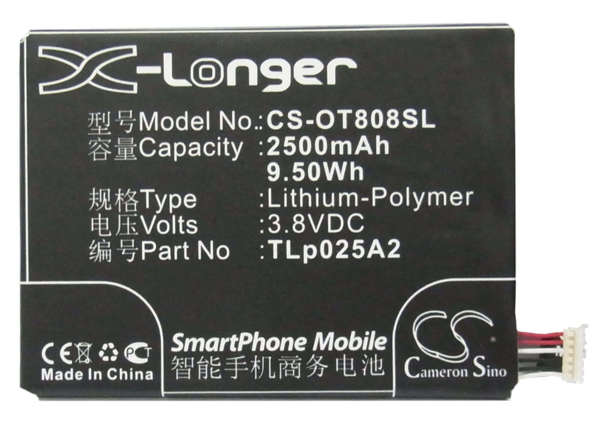 3.8V, Li-Polymer, 2500mAh, batterie de smartphone compatible avec Panasonic, Infocus, Alcatel, Tcl, Greatcall, Cac2500013c2, 7046t, 7048, 9.5Wh Mobile, Smartphone Cameron Sino Technology Limited (Smartphone)