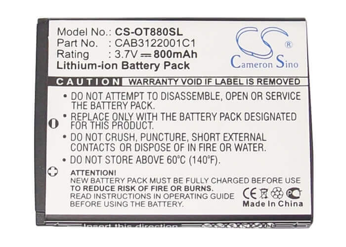 3,7V, Li-ion, 800mAh, batterie de smartphone compatible avec At&t, Tcl, Билайн, Mегафон, Tracfone, Alcatel, T-mobile, Vodafone, Btr510ab, A392, A392g, 2,96Wh Mobile, Smartphone Cameron Sino Technology Limited (Smartphone)