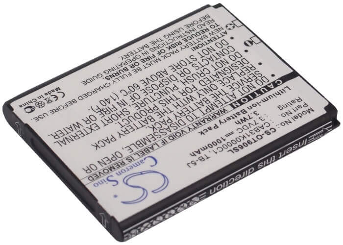 3.7V, Li-ion, 1000mAh, SmartPhone battery fits Tcl, Alcatel, By74, One Touch 906, Ot-906, 3.7Wh Mobile, SmartPhone Cameron Sino Technology Limited (Smartphone)