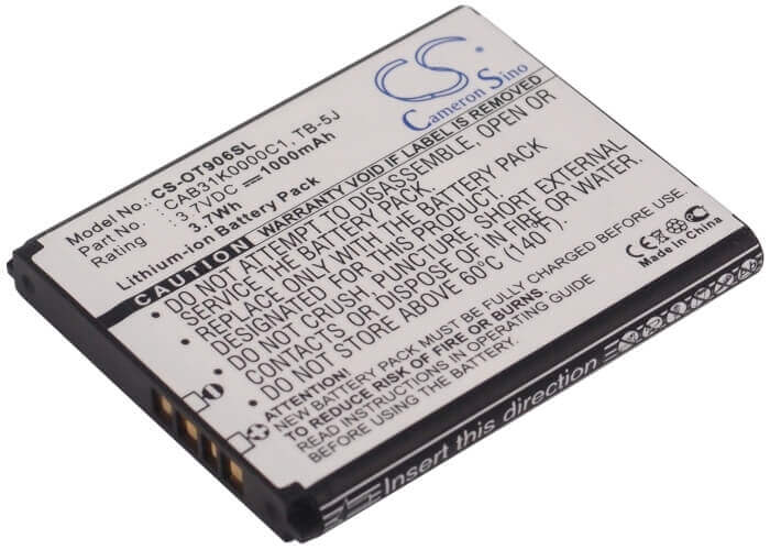 3.7V, Li-ion, 1000mAh, SmartPhone battery fits Tcl, Alcatel, By74, One Touch 906, Ot-906, 3.7Wh Mobile, SmartPhone Cameron Sino Technology Limited (Smartphone)