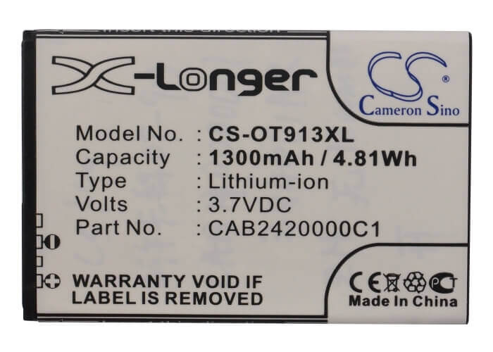 Batterie pour Alcatel Ot-913, Ot-913d, Ot-927 3.7v, 1300mah - 4.81wh Batteries pour Électronique Cameron Sino Technology Limited (Suspendu)