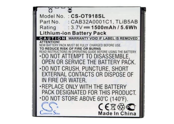 3.7V, Li-ion, 1500mAh, SmartPhone battery fits Base, Tcl, Alcatel, Cab1500007c1, Ee40, Ee40vb, 5.55Wh Mobile, SmartPhone Cameron Sino Technology Limited (Smartphone)