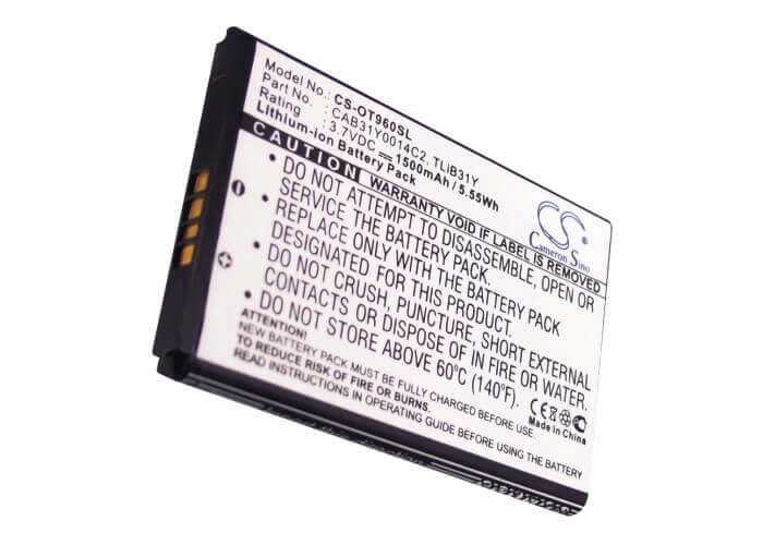 3.7V, Li-ion, 1500mAh, SmartPhone battery fits Alcatel, Cricket, Cab31y0008c2, Authority, One Touch 955, 5.55Wh Mobile, SmartPhone Cameron Sino Technology Limited (Smartphone)