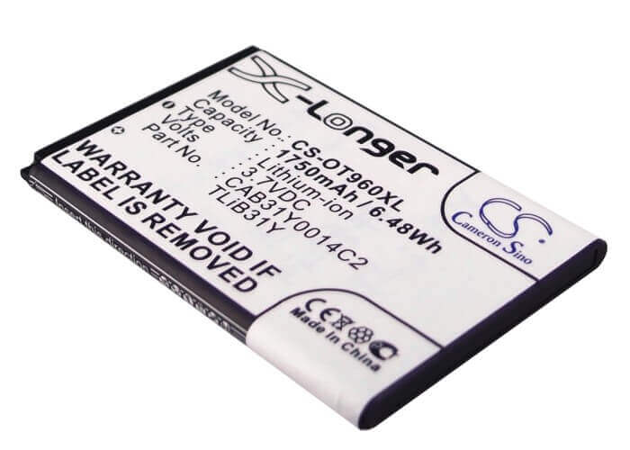 3.7V, Li-ion, 1750mAh, SmartPhone battery fits Alcatel, Cricket, Cab31y0008c2, Authority, One Touch 955, 6.48Wh Mobile, SmartPhone Cameron Sino Technology Limited (Smartphone)