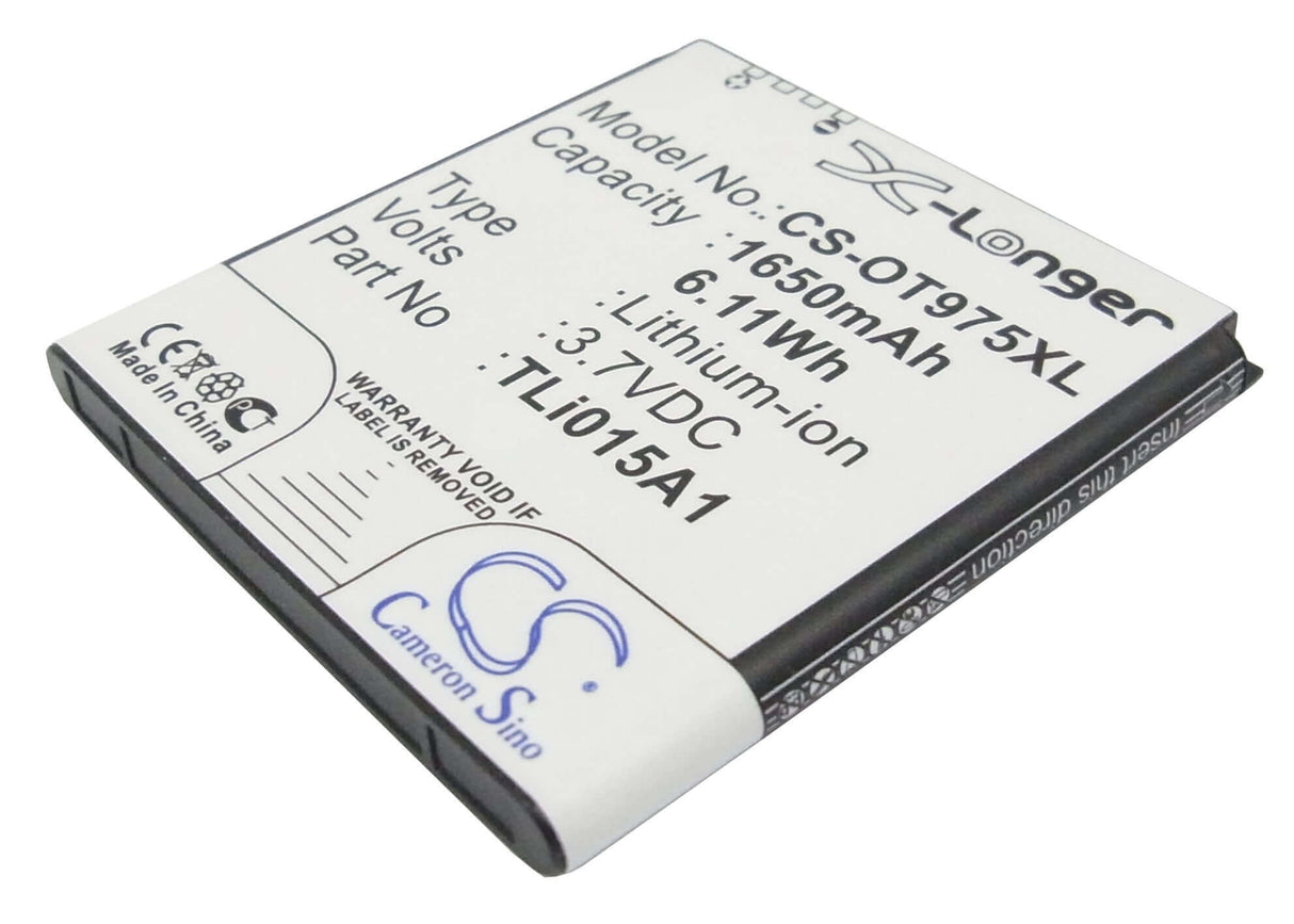3.7V, Li-ion, 1650mAh, SmartPhone battery fits Base, Vodafone, Alcatel, Tli015a1, One Touch 975, One Touch 975n, 6.11Wh Mobile, SmartPhone Cameron Sino Technology Limited (Smartphone)
