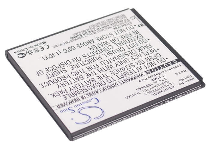 3.7V, Li-ion, 1500mAh, SmartPhone battery fits Tcl, Alcatel, Cab16d0001c1, Ak47, One Touch 986, 5.55Wh Mobile, SmartPhone Cameron Sino Technology Limited (Suspended)