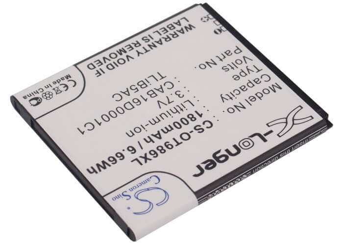 3.7V, Li-ion, 1800mAh, SmartPhone battery fits Alcatel, Cab16d0001c1, Ak47, One Touch 986, 6.66Wh Mobile, SmartPhone Cameron Sino Technology Limited (Suspended)