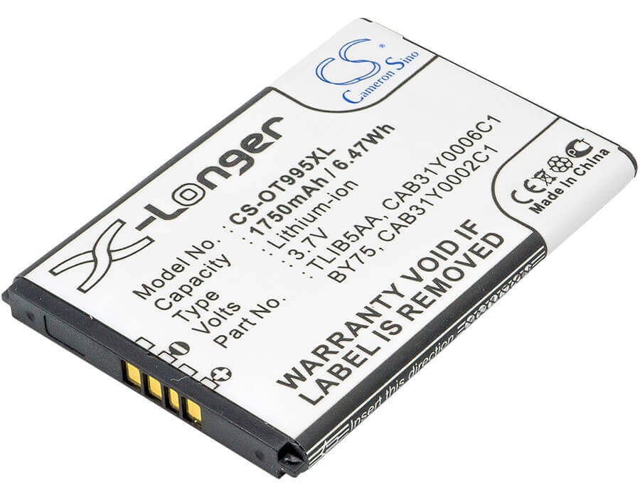 3.7V, Li-ion, 1750mAh, SmartPhone battery fits Srf, Mегафон, Megafon, Mtc, Tcl, Alcatel, By75, One Touch 993d, One Touch 995, 6.48Wh Mobile, SmartPhone Cameron Sino Technology Limited (Smartphone)