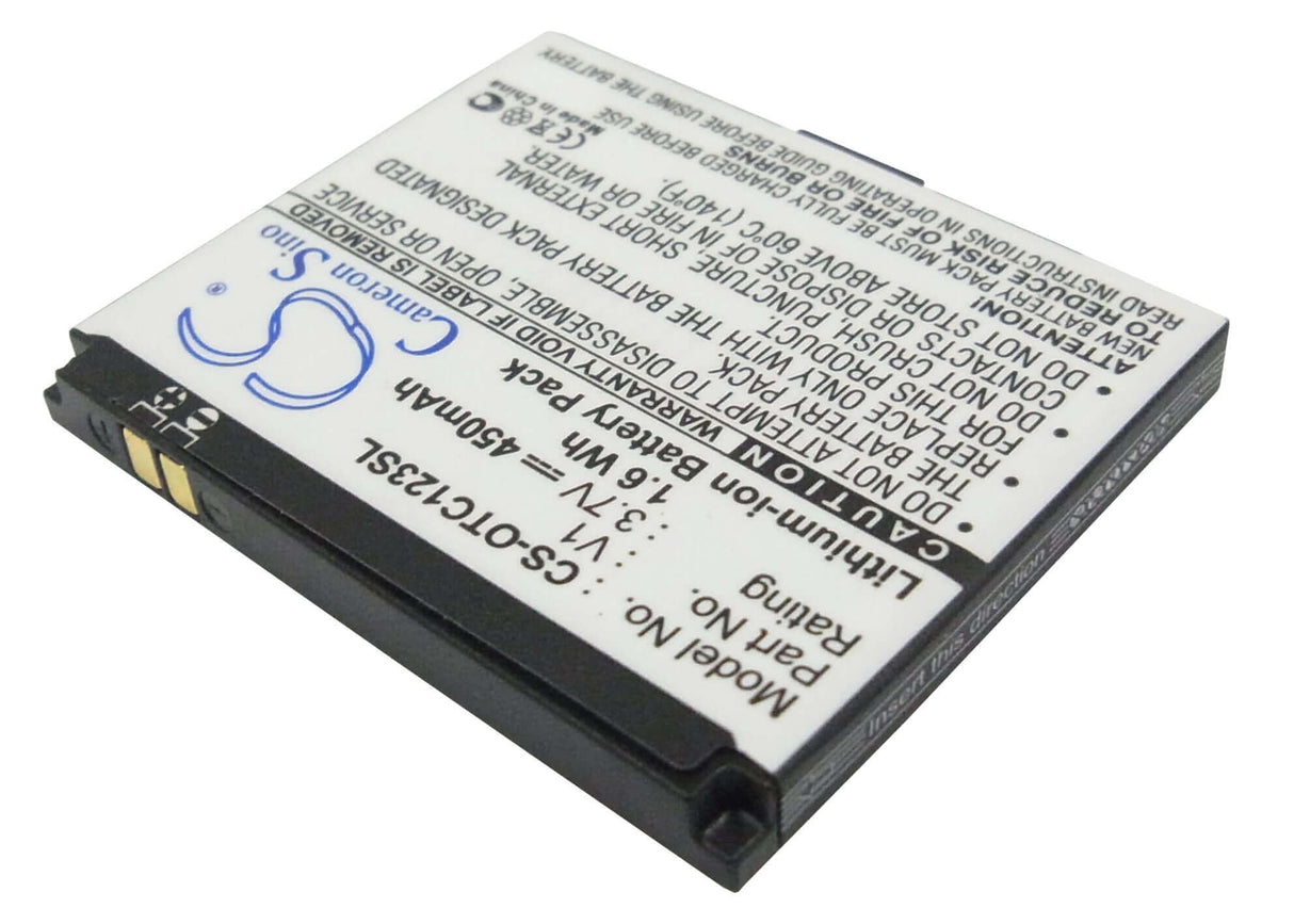 3.7V, Li-ion, 450mAh, SmartPhone battery fits Alcatel, V1, Ot-c123, Ot-c123a, 1.67Wh Mobile, SmartPhone Cameron Sino Technology Limited (Smartphone)