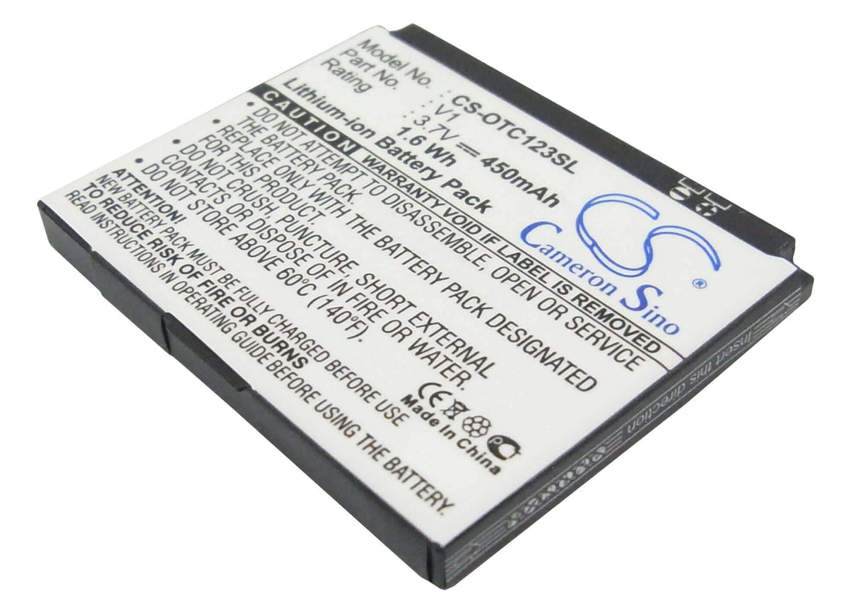 3.7V, Li-ion, 450mAh, SmartPhone battery fits Alcatel, V1, Ot-c123, Ot-c123a, 1.67Wh Mobile, SmartPhone Cameron Sino Technology Limited (Smartphone)