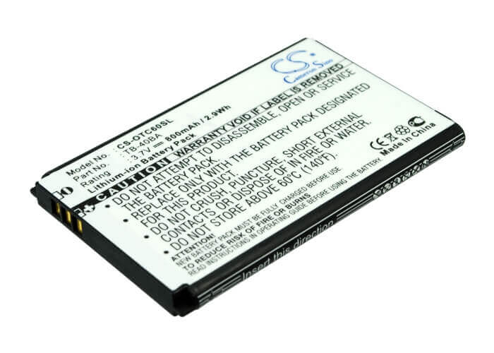 Batterie pour Alcatel Ot-c60, One Touch C60 3.7v, 800mah - 2.96wh Batteries pour Électronique Cameron Sino Technology Limited (Suspendu)