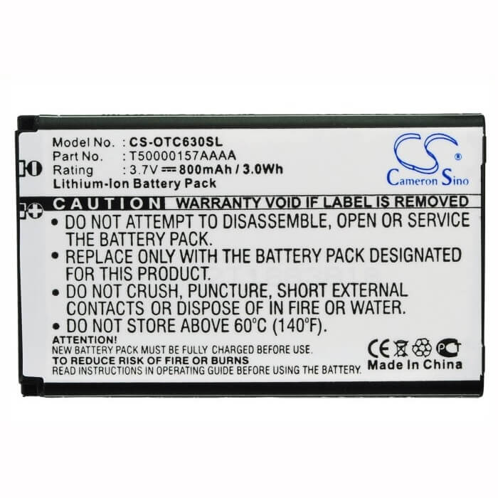Batterie pour Alcatel Ot-c630, Ot-c630a, Ot-c635 3.7v, 800mah - 2.96wh Batteries pour Électronique Cameron Sino Technology Limited (Suspendu)