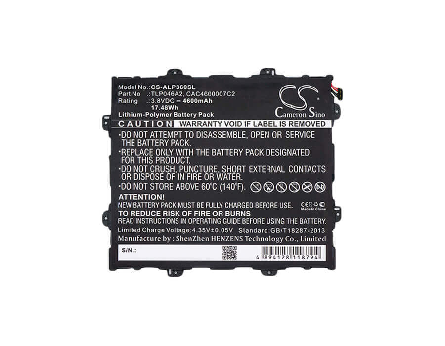 3.8V, Li-Polymer, 4600mAh, Tablet battery fits Alcatel, Cac4600007c2, One Touch Pop 10, One Touch Pop 10 (9.6), 17.48Wh Tablet Cameron Sino Technology Limited