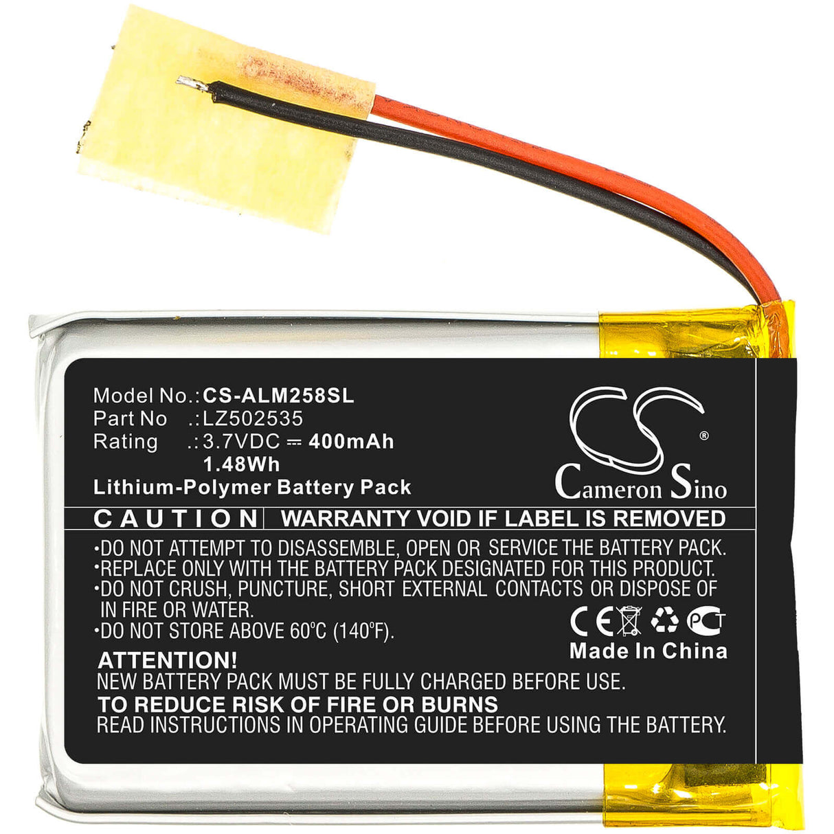3.7V, Li-Polymer, 400mAh, Speaker battery fits Altec Lansing, Imw257, Imw257-mt, 1.48Wh Speaker Cameron Sino Technology Limited