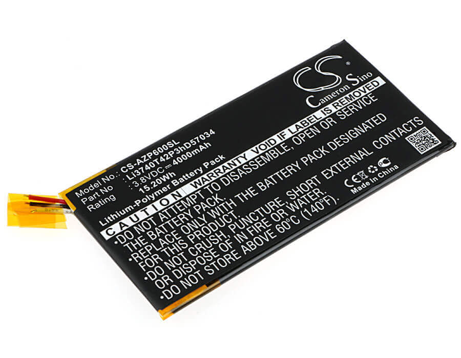 3.8V, Li-Polymer, 4000mAh, SmartPhone battery fits Amazing, Li3740t42p3hd57034, P6, 15.2Wh Mobile, SmartPhone Cameron Sino Technology Limited (Suspended)