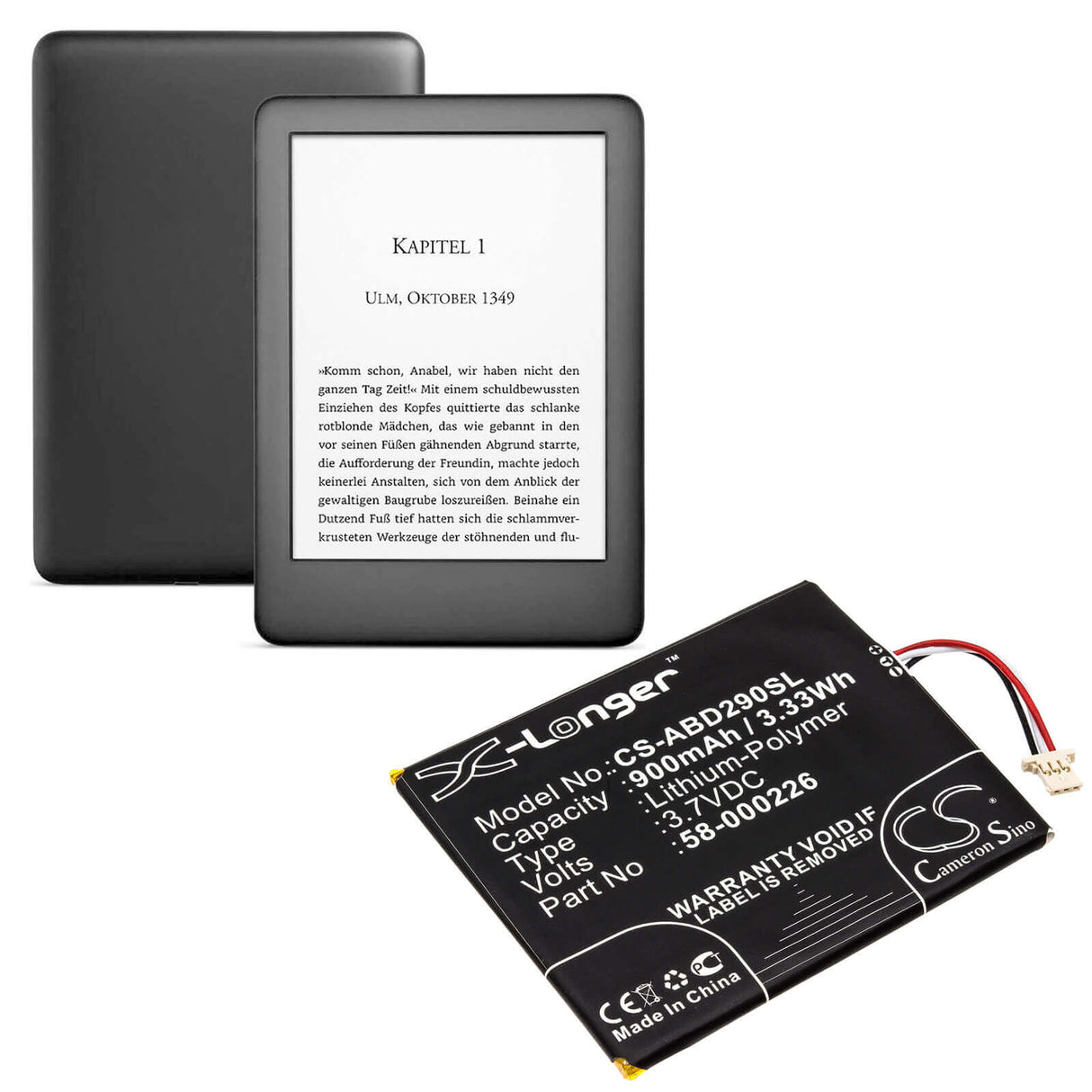 3.7V, Li-Polymer, 900mAh, E-book, E-reader battery fits Amazon, 26s1019, 53-014490, B07dlpwyb7, 3.33Wh E-book, E-reader Cameron Sino Technology Limited