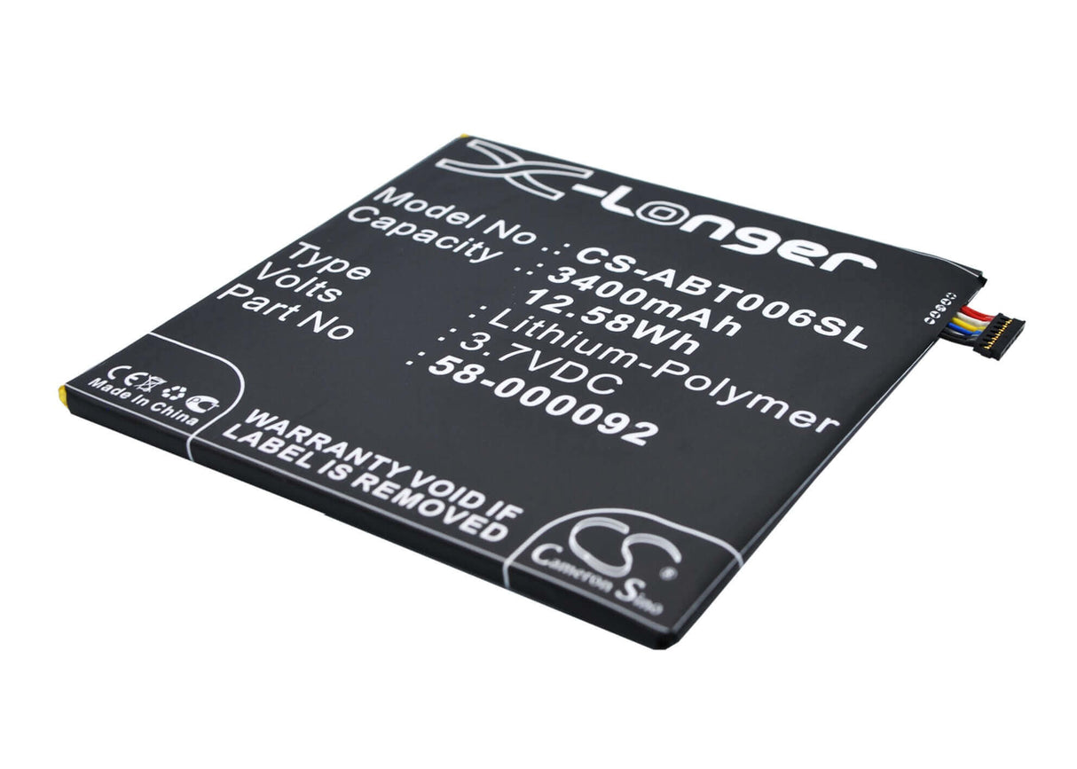 3.7V, Li-Polymer, 3400mAh, Tablet battery fits Amazon, 26s1006, 26s1006, B00kc6i06s, 12.58Wh Tablet Cameron Sino Technology Limited