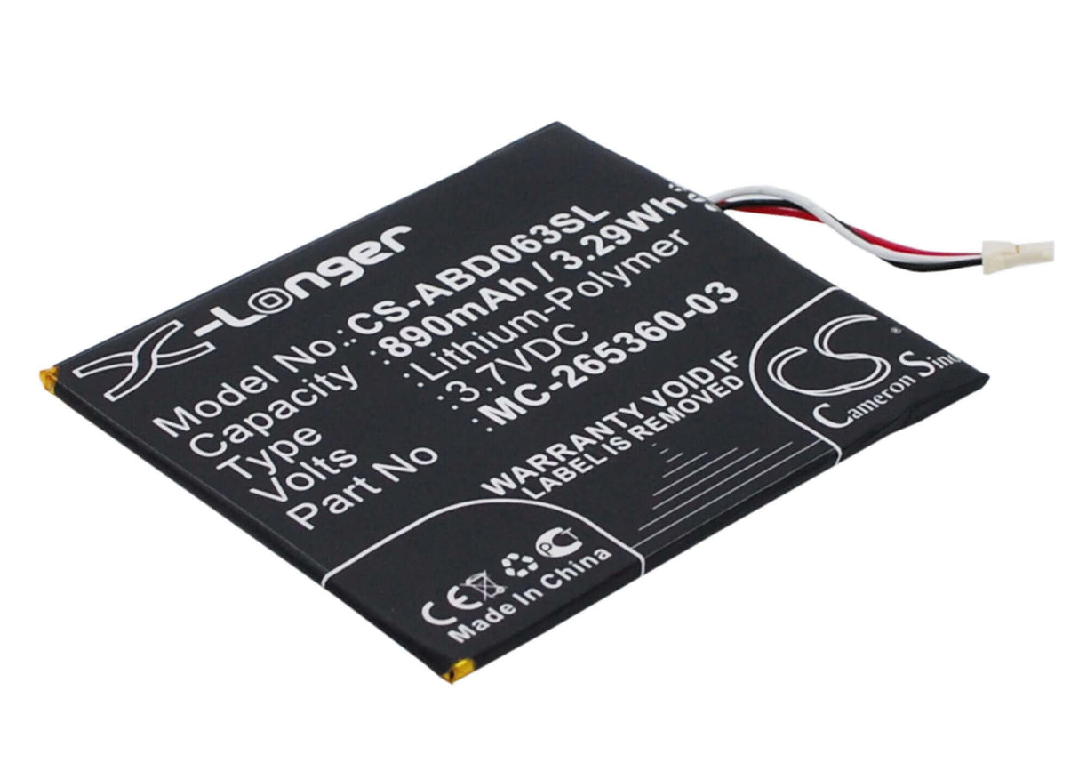 3.7V, Li-Polymer, 890mAh, E-book, E-reader battery fits Amazon, 58-000083, Kindle 499, Kindle 558, 3.29Wh E-book, E-reader Cameron Sino Technology Limited