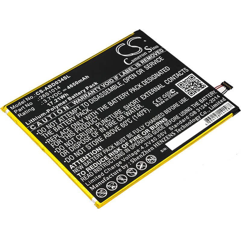 3.7V, Li-Polymer, 4650mAh, Tablet battery fits Amazon, 26s1014, Kindle Fire 8 7 Generation, Kindle Fire 8.7, 17.21Wh Tablet Cameron Sino Technology Limited