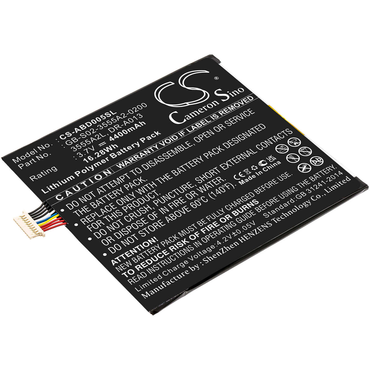 3.7V, Li-Polymer, 4400mAh, Tablet battery fits Amazon, 3555a2l, D01400, Kindle Fire, 16.28Wh Tablet Cameron Sino Technology Limited (Suspended)