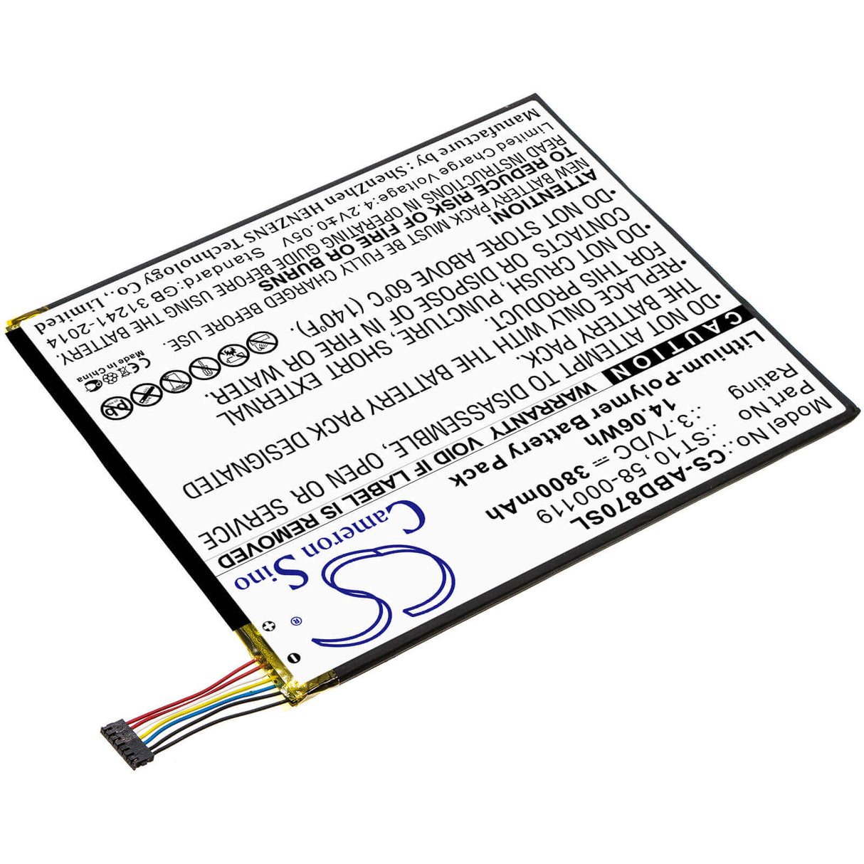 3.7V, Li-Polymer, 3800mAh, Tablet battery fits Amazon, 26s1008, B00vkiy9rg, Kindle Fire Hd 10, 14.06Wh Tablet Cameron Sino Technology Limited