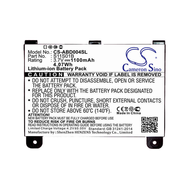3.7V, Li-ion, 1100mAh, E-book, E-reader battery fits Amazon, S11s01b, B003b0a294563b74, D00701, 4.07Wh E-book, E-reader Cameron Sino Technology Limited