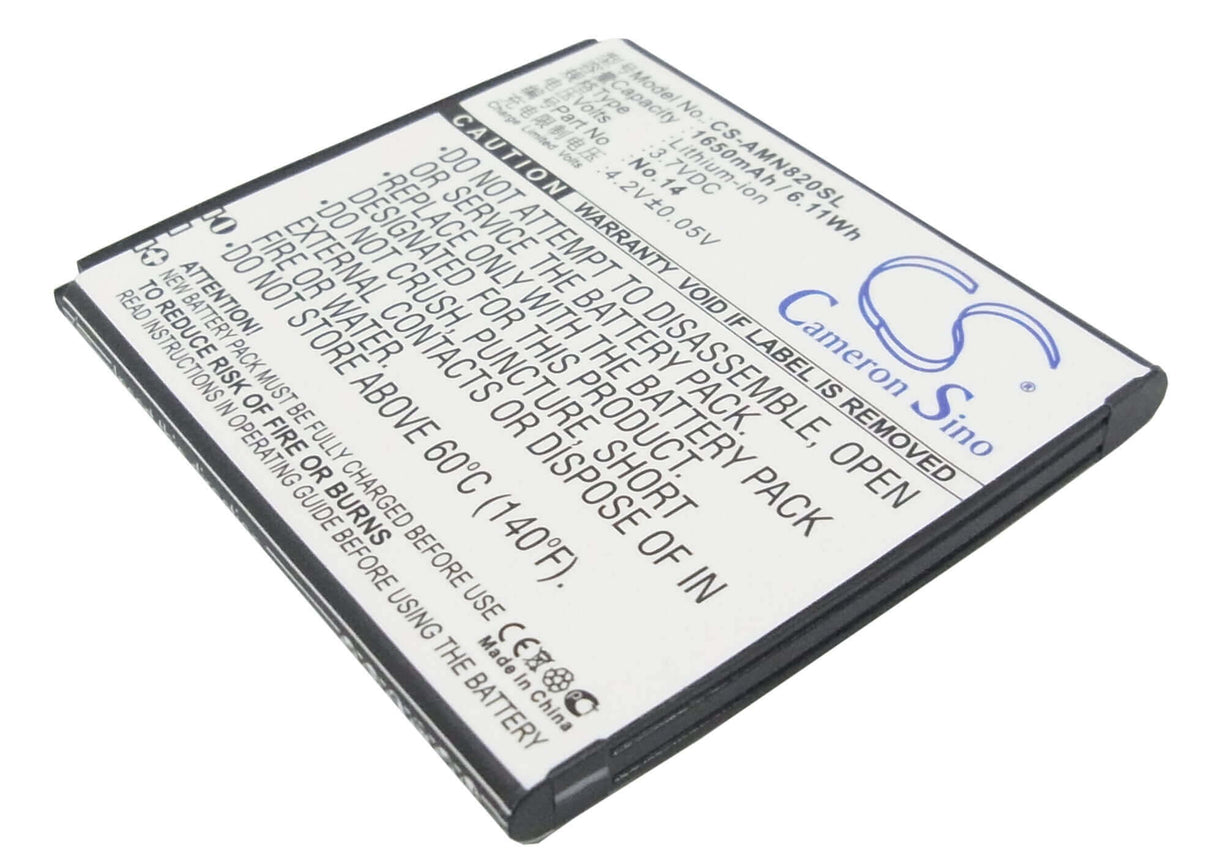 3.7V, Li-ion, 1650mAh, SmartPhone battery fits Amoi, No.14, N818, N820, 6.11Wh Mobile, SmartPhone Cameron Sino Technology Limited (Suspended)