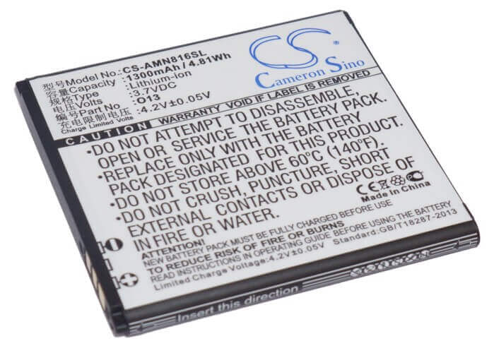 3.7V, Li-ion, 1300mAh, SmartPhone battery fits Amoi, O13, N806, N807, 4.81Wh Mobile, SmartPhone Cameron Sino Technology Limited (Smartphone)