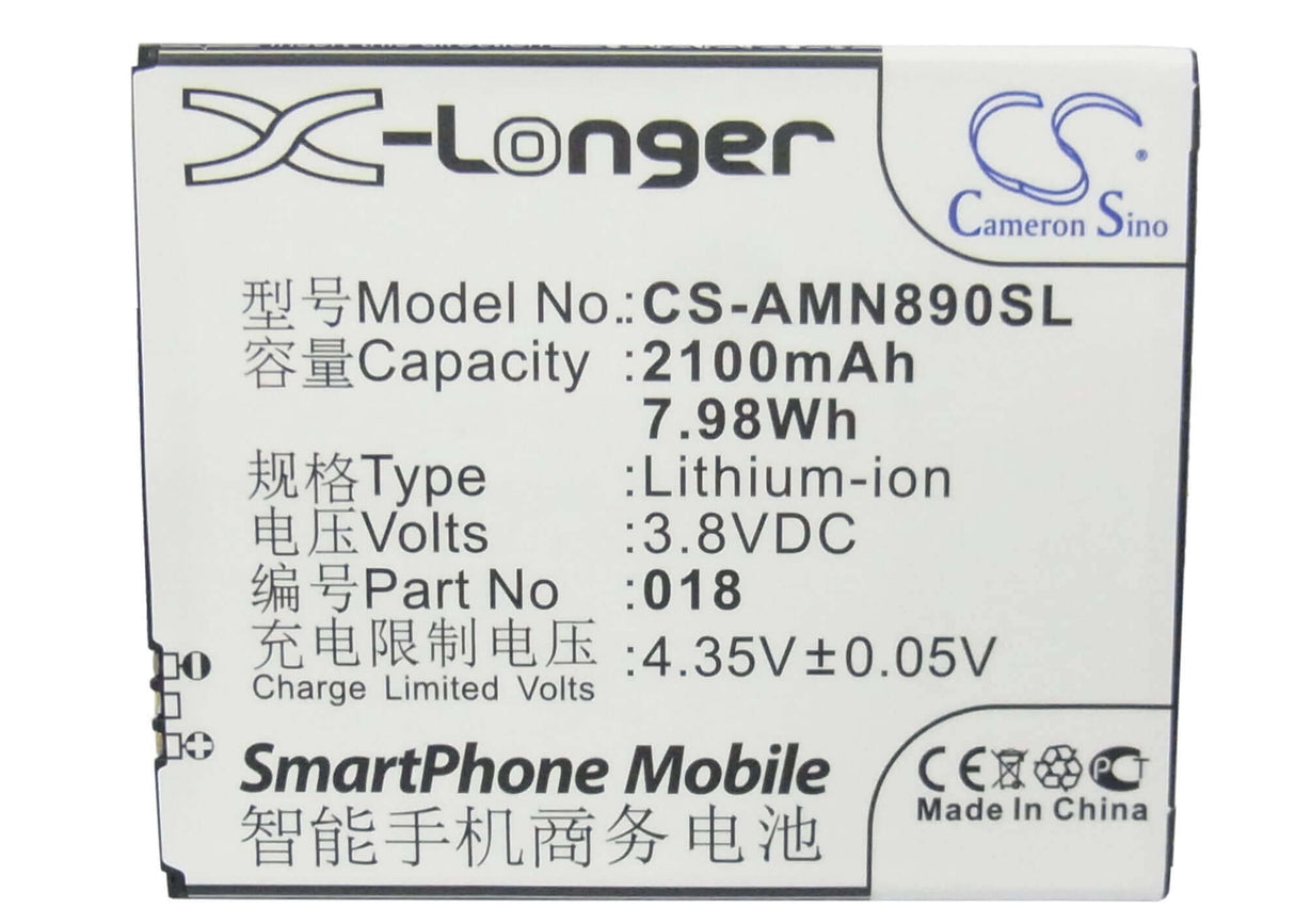 3.8V, Li-ion, 2100mAh, SmartPhone battery fits Amoi, 18, A920w, N890, 7.98Wh Mobile, SmartPhone Cameron Sino Technology Limited (Suspended)