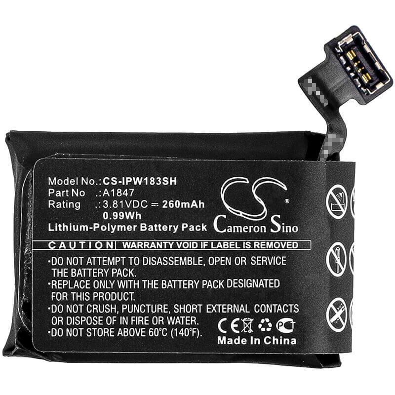 3.81V, Li-Polymer, 260mAh, Smartwatch battery fits Apple, A1847, A1860, Watch Series 3 38mm, 0.99Wh Smartwatch Cameron Sino Technology Limited