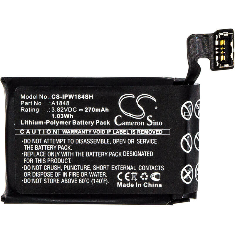 3.82V, Li-Polymer, 270mAh, Smartwatch battery fits Apple, A1848, A1858, Gsrf-mqjq2ll/a, 1.03Wh Smartwatch Cameron Sino Technology Limited